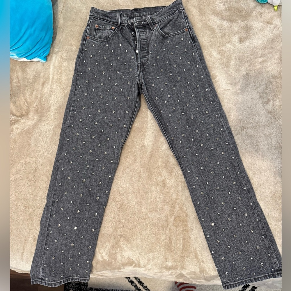 Levi's High Rise Black Jeans with Silver Studs